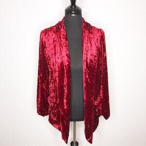 Lulus dark red crushed velvet velour open front jacket size Medium